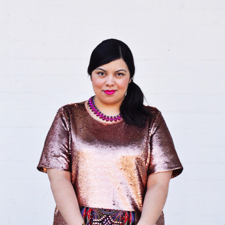 Jay Miranda in plus-size sequin dress